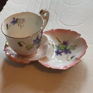 Floral Teacup and Saucer Set with Gold Accents china